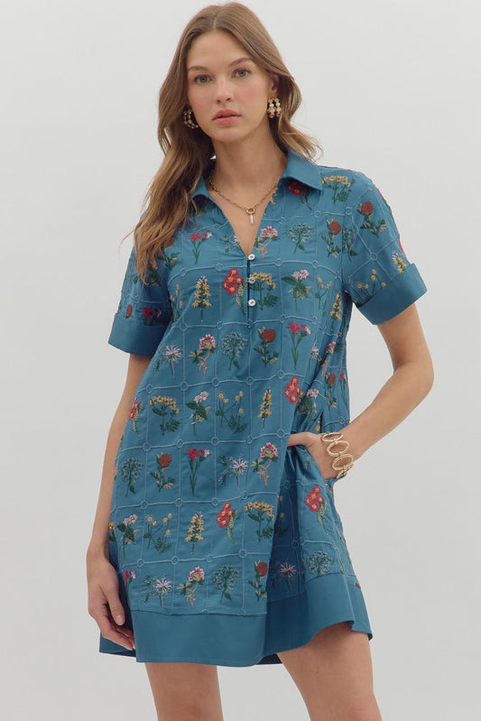 Floral Embroidered Shirt Dress