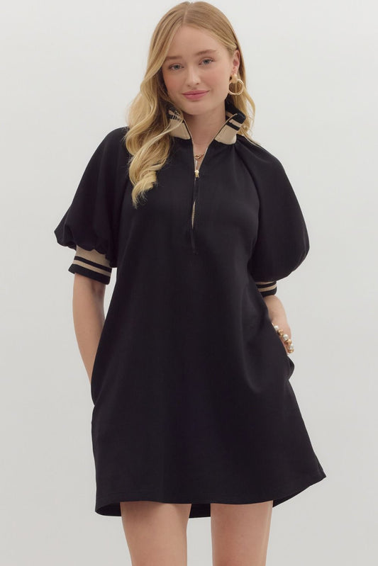 Ribbed Trim Mini Dress