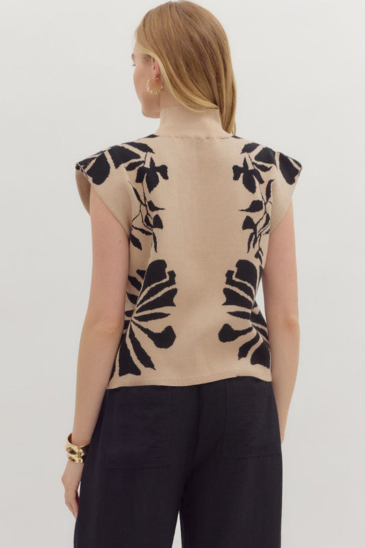 Floral High Neck Muscle Sweater