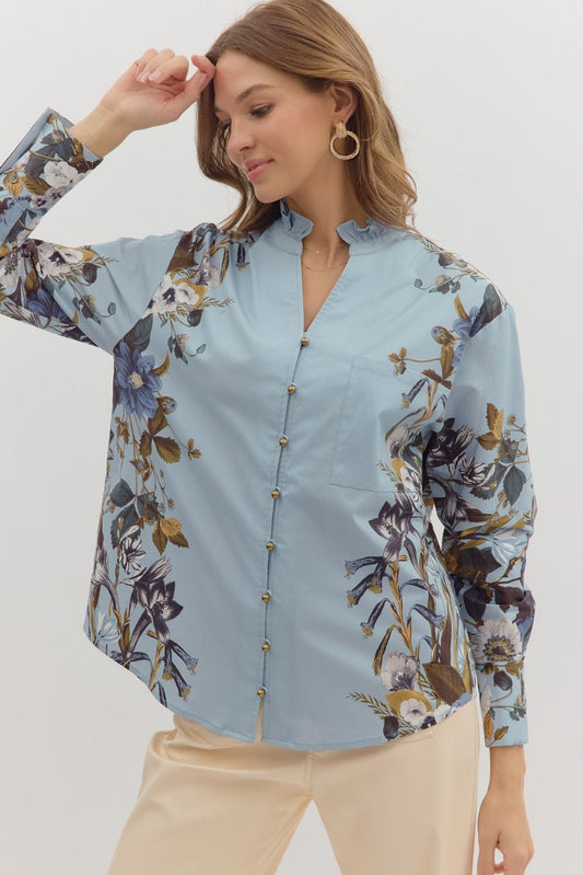 Chambray Button-Up Blouse