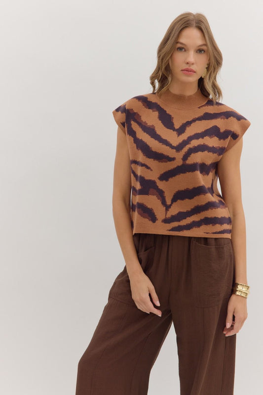 Animal Print Sleeveless Sweater