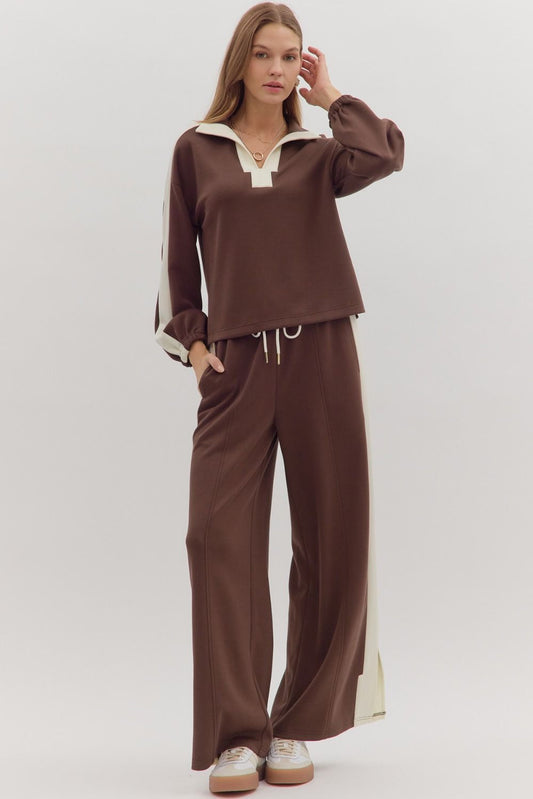 Solid Long Sleeve Knit Pant Suit