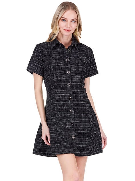 Pleated Hem Button Dress