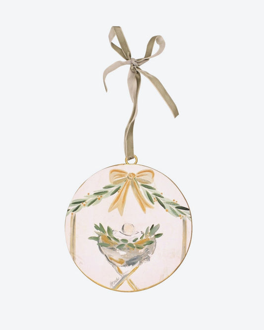 Metal Disc Manger With Bow Ornament