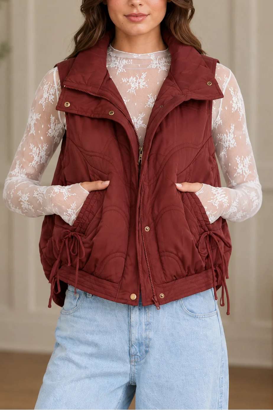 Wave Quilted Collar Vest