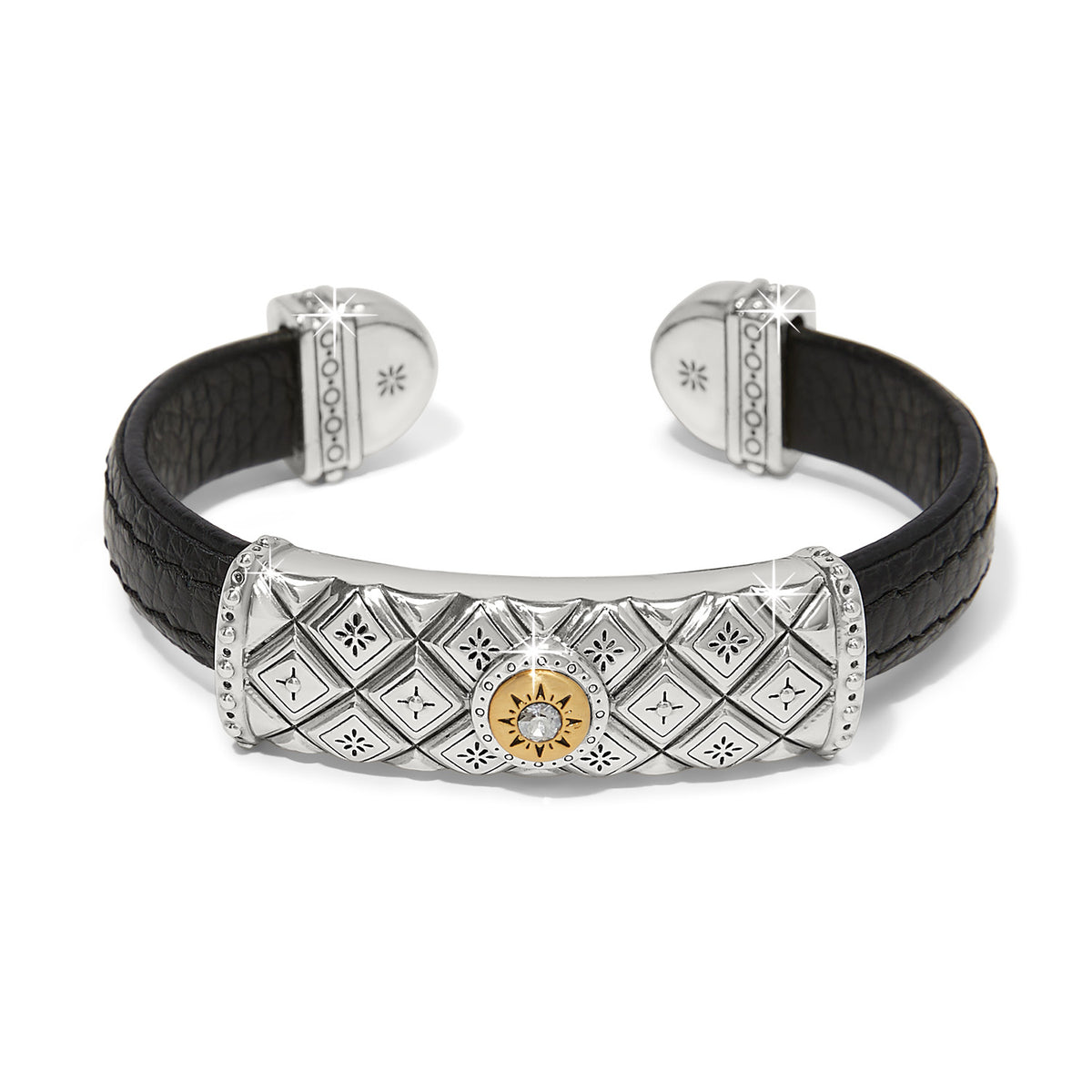 Mosaic Two Tone Leather Bar Cuff Bracelet