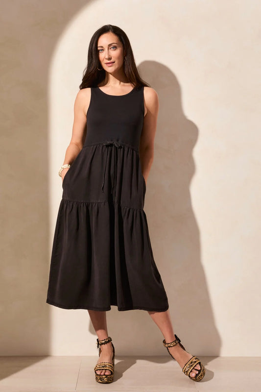 Sleeveless Boat Neck Tiered Midi Dress