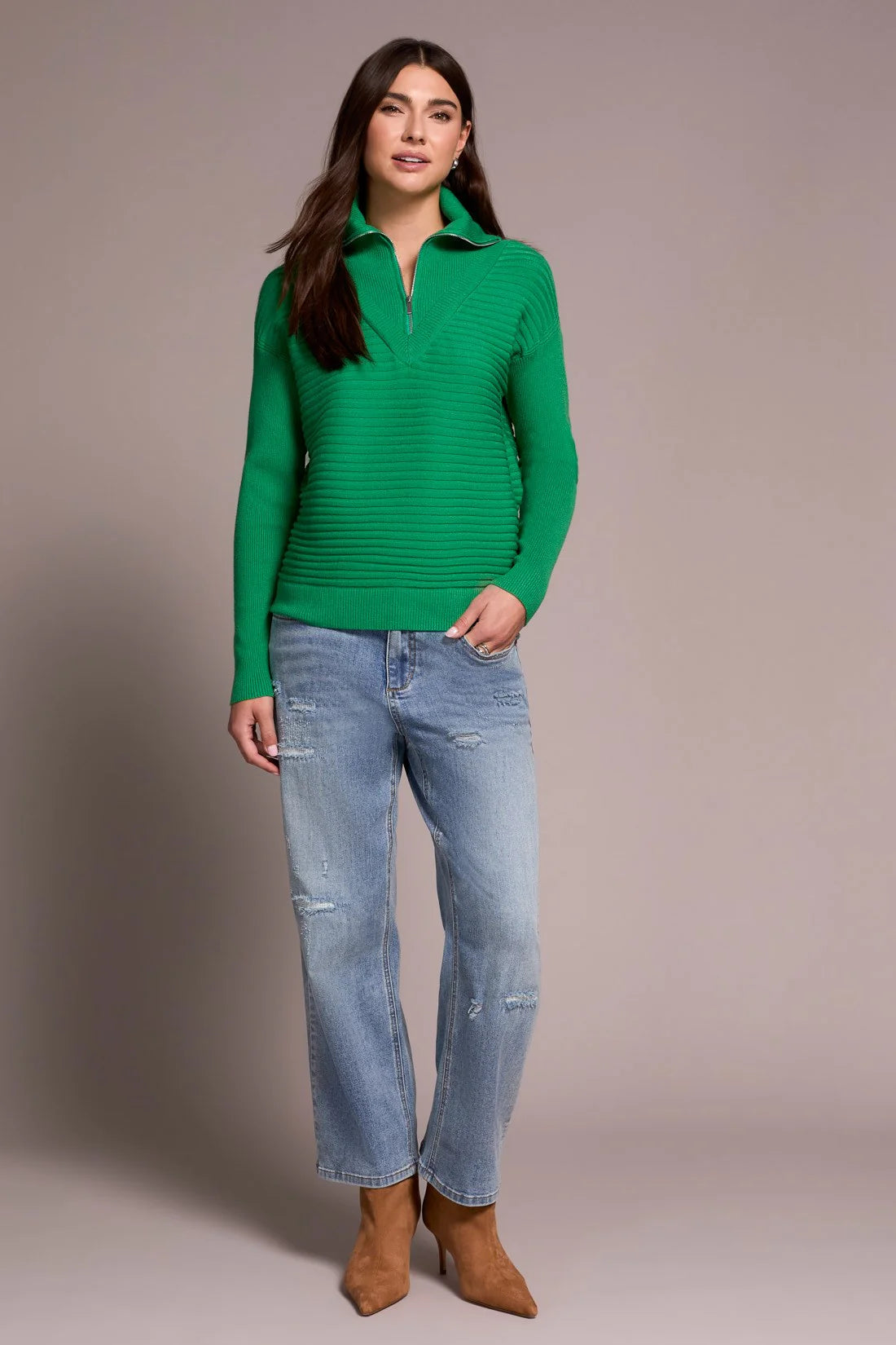 Zip Up V-Neck Sweater
