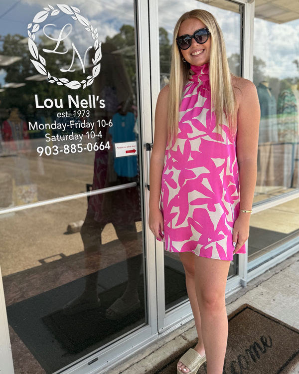 Satin Print Halter A-line Dress