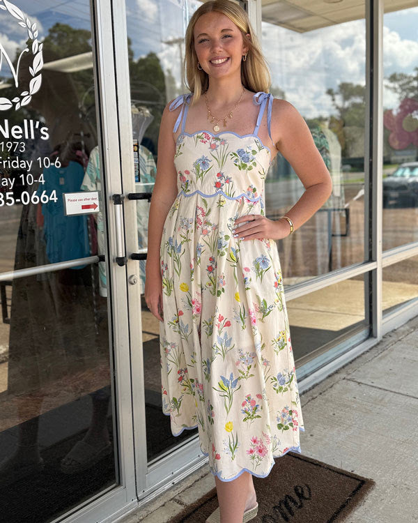 Cream Floral Midi Dress