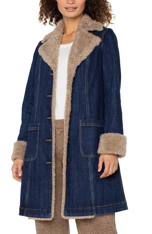 Sherpa Trimmed Notch Collar Jacket