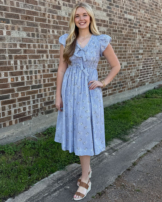 Striped Floral Print Dress